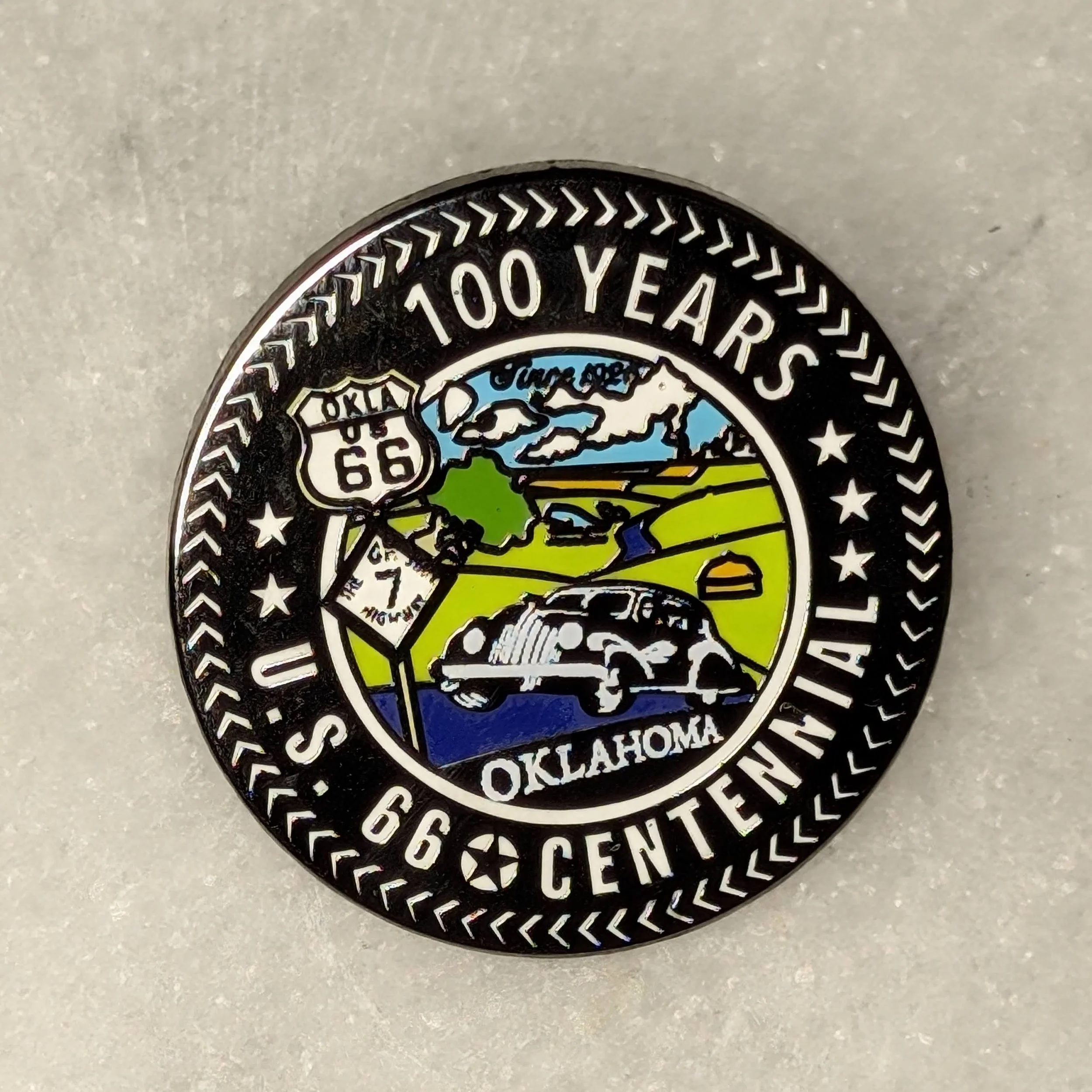 Oklahoma Route 66 Round Centennial Pin — Oklahoma Route 66 Association